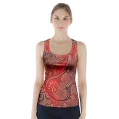 Scarlet Red Grey Brown Swirls Spirals Racer Back Sports Top by SpinnyChairDesigns