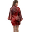 Scarlet Red Grey Brown Swirls Spirals Long Sleeve Satin Kimono View2