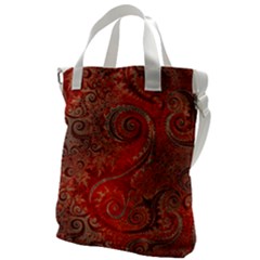 Scarlet Red Grey Brown Swirls Spirals Canvas Messenger Bag by SpinnyChairDesigns