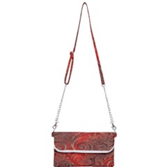 Scarlet Red Grey Brown Swirls Spirals Mini Crossbody Handbag by SpinnyChairDesigns