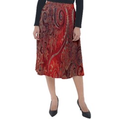 Scarlet Red Grey Brown Swirls Spirals Classic Velour Midi Skirt  by SpinnyChairDesigns