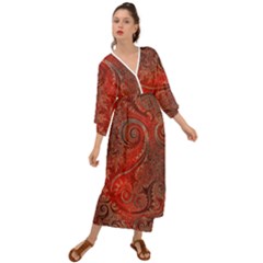 Scarlet Red Grey Brown Swirls Spirals Grecian Style  Maxi Dress by SpinnyChairDesigns