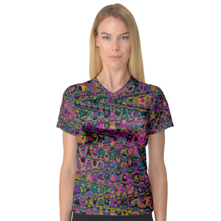 Colorful Bohemian Mosaic Pattern V-Neck Sport Mesh Tee