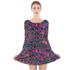 Colorful Bohemian Mosaic Pattern Long Sleeve Velvet Skater Dress by SpinnyChairDesigns