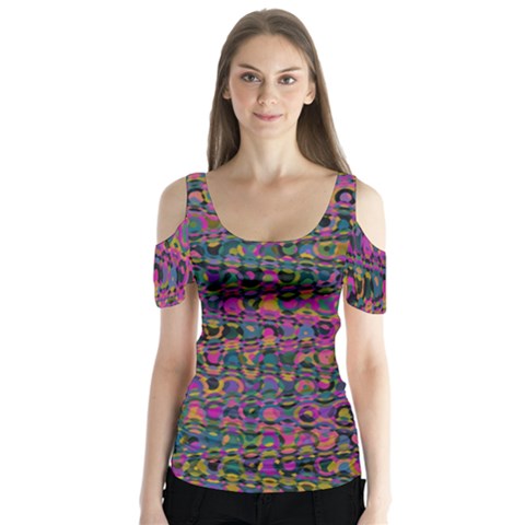 Colorful Bohemian Mosaic Pattern Butterfly Sleeve Cutout Tee  by SpinnyChairDesigns