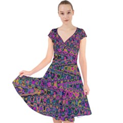 Colorful Bohemian Mosaic Pattern Cap Sleeve Front Wrap Midi Dress by SpinnyChairDesigns