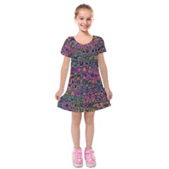 Colorful Bohemian Mosaic Pattern Kids  Short Sleeve Velvet Dress by SpinnyChairDesigns