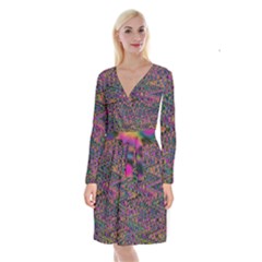 Colorful Bohemian Mosaic Pattern Long Sleeve Velvet Front Wrap Dress by SpinnyChairDesigns