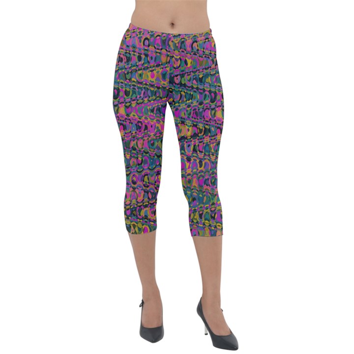 Colorful Bohemian Mosaic Pattern Lightweight Velour Capri Leggings 