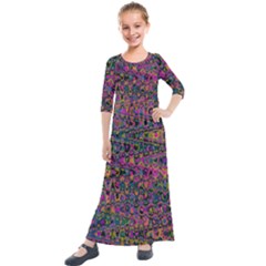 Colorful Bohemian Mosaic Pattern Kids  Quarter Sleeve Maxi Dress by SpinnyChairDesigns