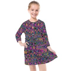 Colorful Bohemian Mosaic Pattern Kids  Quarter Sleeve Shirt Dress by SpinnyChairDesigns