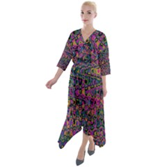 Colorful Bohemian Mosaic Pattern Quarter Sleeve Wrap Front Maxi Dress by SpinnyChairDesigns