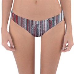 Abstract Grunge Stripes Red White Green Reversible Hipster Bikini Bottoms by SpinnyChairDesigns