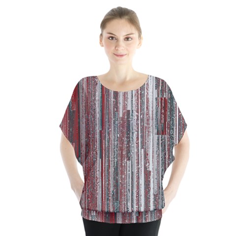 Abstract Grunge Stripes Red White Green Batwing Chiffon Blouse by SpinnyChairDesigns