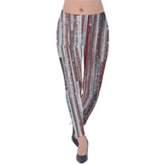 Abstract Grunge Stripes Red White Green Velvet Leggings by SpinnyChairDesigns