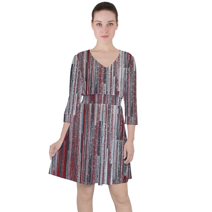 Abstract Grunge Stripes Red White Green Ruffle Dress