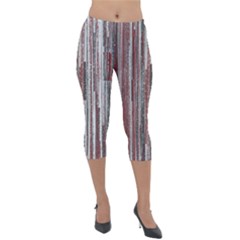 Abstract Grunge Stripes Red White Green Lightweight Velour Capri Leggings  by SpinnyChairDesigns