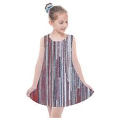 Abstract Grunge Stripes Red White Green Kids  Summer Dress by SpinnyChairDesigns