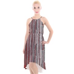 Abstract Grunge Stripes Red White Green High-low Halter Chiffon Dress  by SpinnyChairDesigns