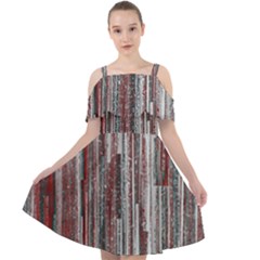 Abstract Grunge Stripes Red White Green Cut Out Shoulders Chiffon Dress by SpinnyChairDesigns