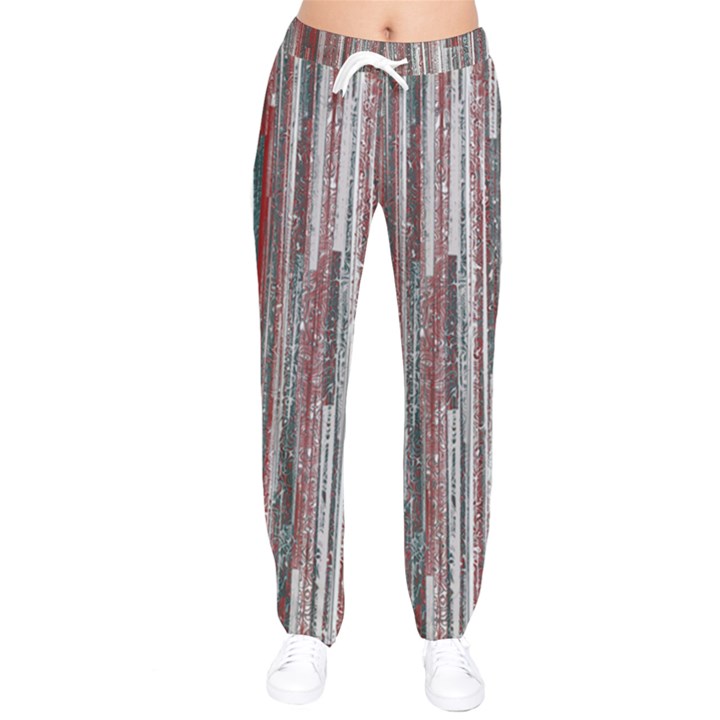 Abstract Grunge Stripes Red White Green Women velvet Drawstring Pants