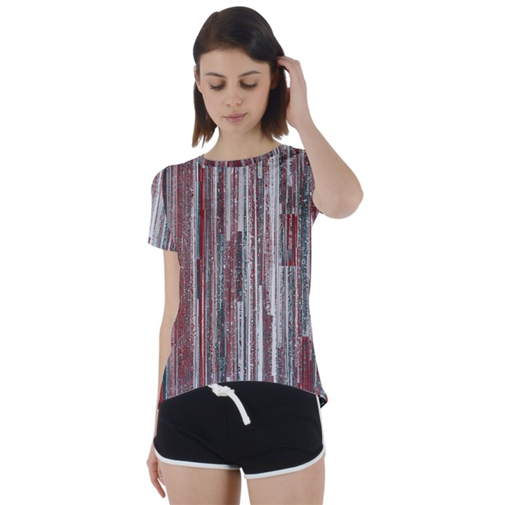 Abstract Grunge Stripes Red White Green Short Sleeve Foldover Tee