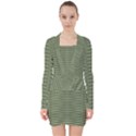 Chive and Olive Stripes Pattern V-neck Bodycon Long Sleeve Dress View1