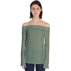 Chive And Olive Stripes Pattern Off Shoulder Long Sleeve Top by SpinnyChairDesigns