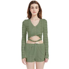 Chive And Olive Stripes Pattern Velvet Wrap Crop Top