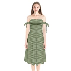 Chive And Olive Stripes Pattern Shoulder Tie Bardot Midi Dress by SpinnyChairDesigns