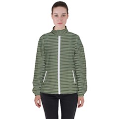 Chive And Olive Stripes Pattern Women s High Neck Windbreaker by SpinnyChairDesigns