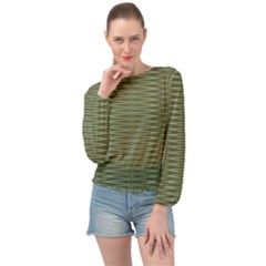 Chive And Olive Stripes Pattern Banded Bottom Chiffon Top by SpinnyChairDesigns