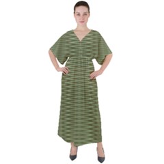 Chive And Olive Stripes Pattern V-neck Boho Style Maxi Dress by SpinnyChairDesigns