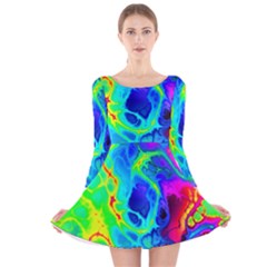 Abstract Art Tie Dye Rainbow Long Sleeve Velvet Skater Dress by SpinnyChairDesigns