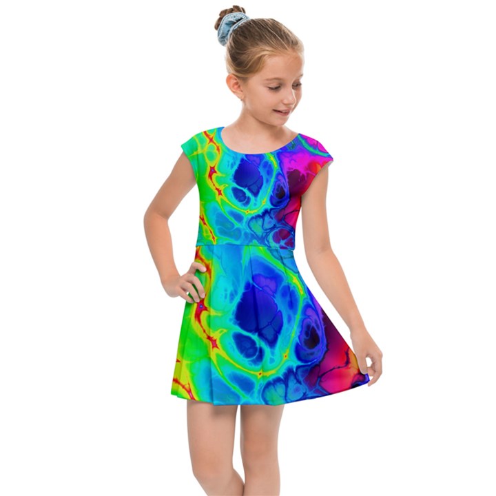 Abstract Art Tie Dye Rainbow Kids  Cap Sleeve Dress