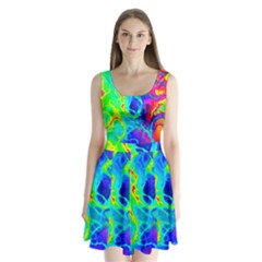 Abstract Art Tie Dye Rainbow Split Back Mini Dress  by SpinnyChairDesigns