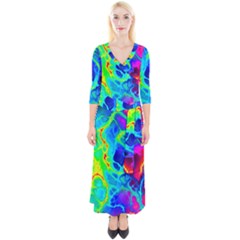 Abstract Art Tie Dye Rainbow Quarter Sleeve Wrap Maxi Dress by SpinnyChairDesigns