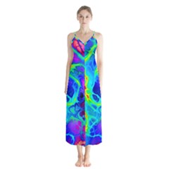 Abstract Art Tie Dye Rainbow Button Up Chiffon Maxi Dress by SpinnyChairDesigns