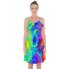 Abstract Art Tie Dye Rainbow Ruffle Detail Chiffon Dress by SpinnyChairDesigns