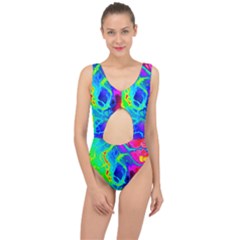 Abstract Art Tie Dye Rainbow Center Cut Out Swimsuit by SpinnyChairDesigns