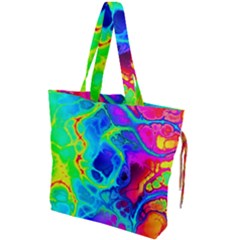 Abstract Art Tie Dye Rainbow Drawstring Tote Bag by SpinnyChairDesigns