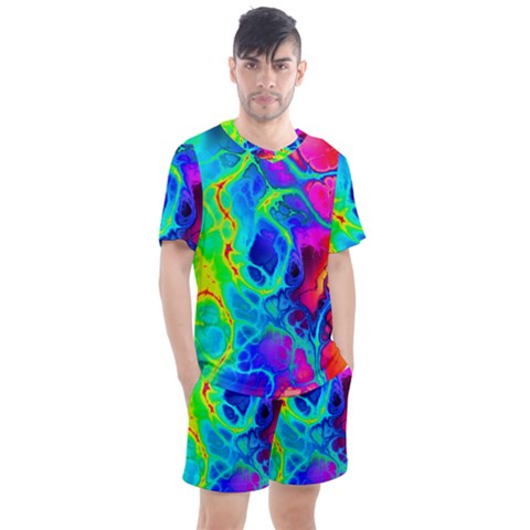 Abstract Art Tie Dye Rainbow Men s Mesh Tee And Shorts Set by SpinnyChairDesigns