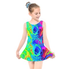 Abstract Art Tie Dye Rainbow Kids  Skater Dress Swimsuit by SpinnyChairDesigns