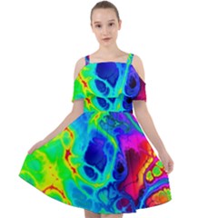 Abstract Art Tie Dye Rainbow Cut Out Shoulders Chiffon Dress by SpinnyChairDesigns