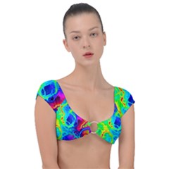 Abstract Art Tie Dye Rainbow Cap Sleeve Ring Bikini Top by SpinnyChairDesigns