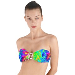 Abstract Art Tie Dye Rainbow Twist Bandeau Bikini Top by SpinnyChairDesigns