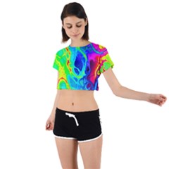 Abstract Art Tie Dye Rainbow Tie Back Short Sleeve Crop Tee by SpinnyChairDesigns