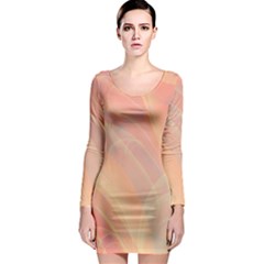 Coral Cream Abstract Art Pattern Long Sleeve Bodycon Dress by SpinnyChairDesigns