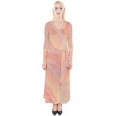 Coral Cream Abstract Art Pattern Quarter Sleeve Wrap Maxi Dress by SpinnyChairDesigns