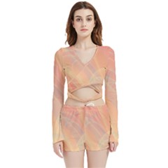 Coral Cream Abstract Art Pattern Velvet Wrap Crop Top